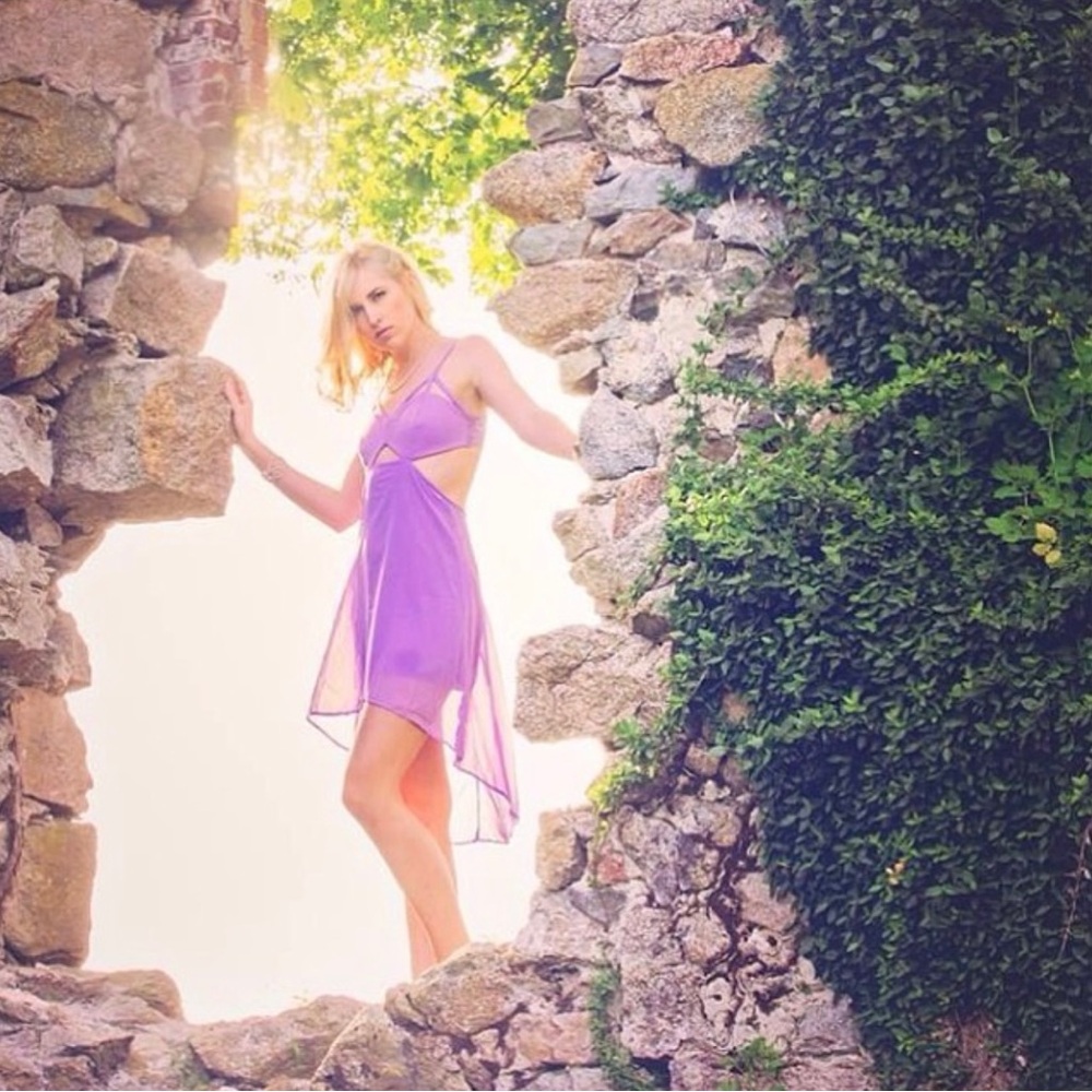 Lavender high low cut out dress size medium.
